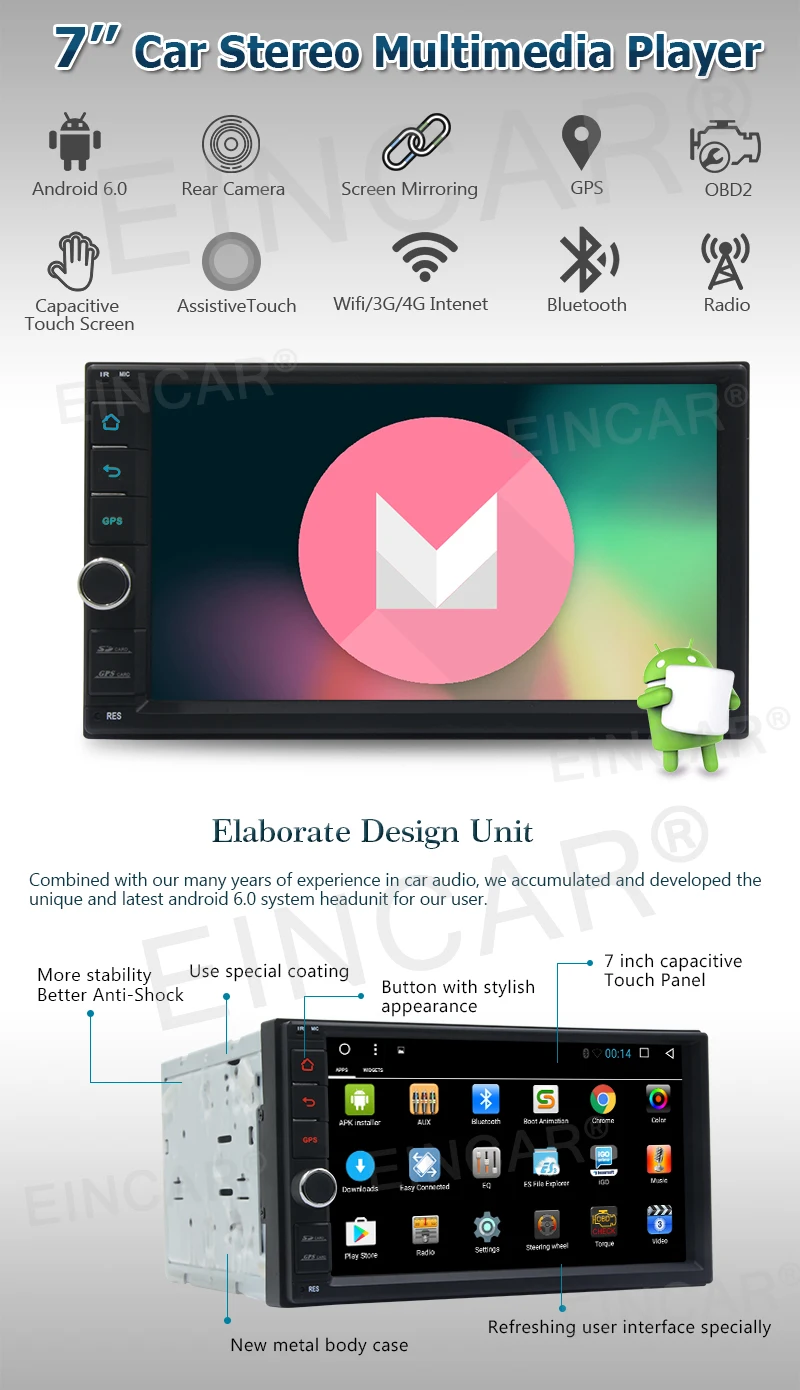 Top 4-Core 7 inch Stereo 2 DIN Android 6.0 Car Stereo GPS Navigation Radio Head Unit Phone Mirroring Car Player  Wireless CAM-IN USB 3 Top 4-Core 7 inch Stereo 2 DIN Android 6.0 Car Stereo GPS Navigation Radio Head Unit Phone Mirroring Car Player  Wireless CAM-IN USB 3