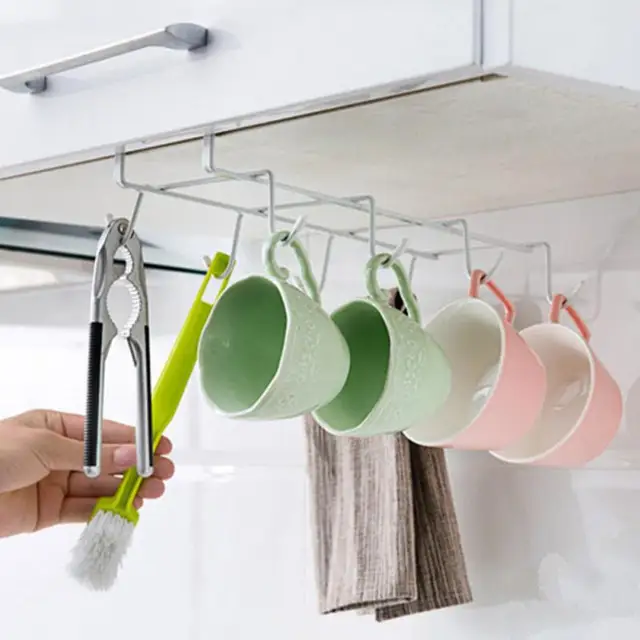 under cabinet shelf mug cups storage rack metal holder bottle airing