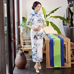 Пикантные Длинные Cheongsam 2018 Лето Винтаж платье в китайском стиле Модные женские район Qipao тонкий Платья для вечеринок и пуговицы Vestido