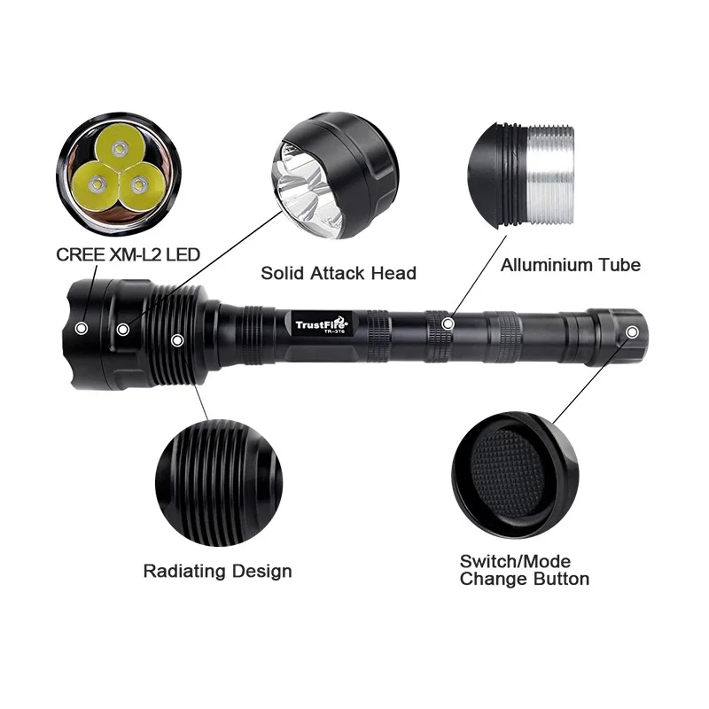 TrustFire 3xcree XM-L2 U3 3800LM 5-режимный светодиодный фонарик(2x18650/3x18650