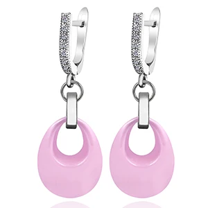 Модный элегантный милый керамический ювелирный набор в форме капли воды ожерелье серьги розовый черный белый цвет для женщин Свадебная вечеринка выпускной - Окраска металла: Pink Earrings