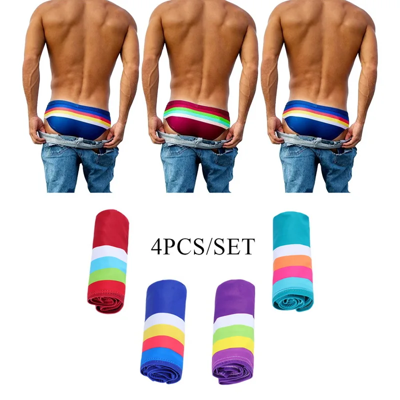 

MJARTORIA 2019 Latest Men's Skinny Swim Trunks Color Striped Print Swimming Trunks Sexy Swim Trunks For Beach Gay Swim Trunks