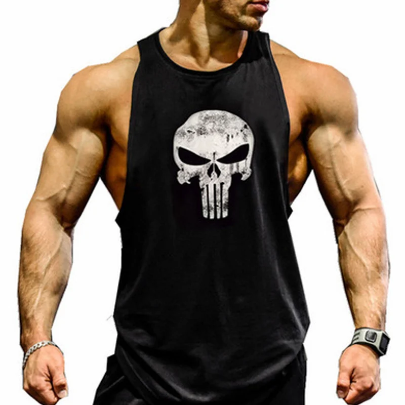 

Punisher Bodybuilding Fitness Stringer Skull Print Sleeveless Top Men Golds Gym Running Vest Gorilla Wear Undershirt Tanktop