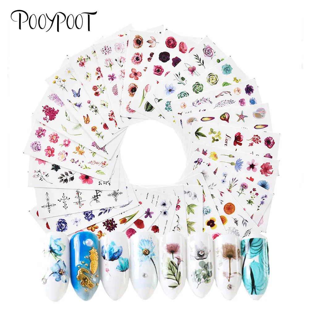 

Pooypoot 24Pcs Nail Stickers Water Decals Flower Transfer Slider for Nail Design Watercolor Floral Nail Art Stickers Accessories