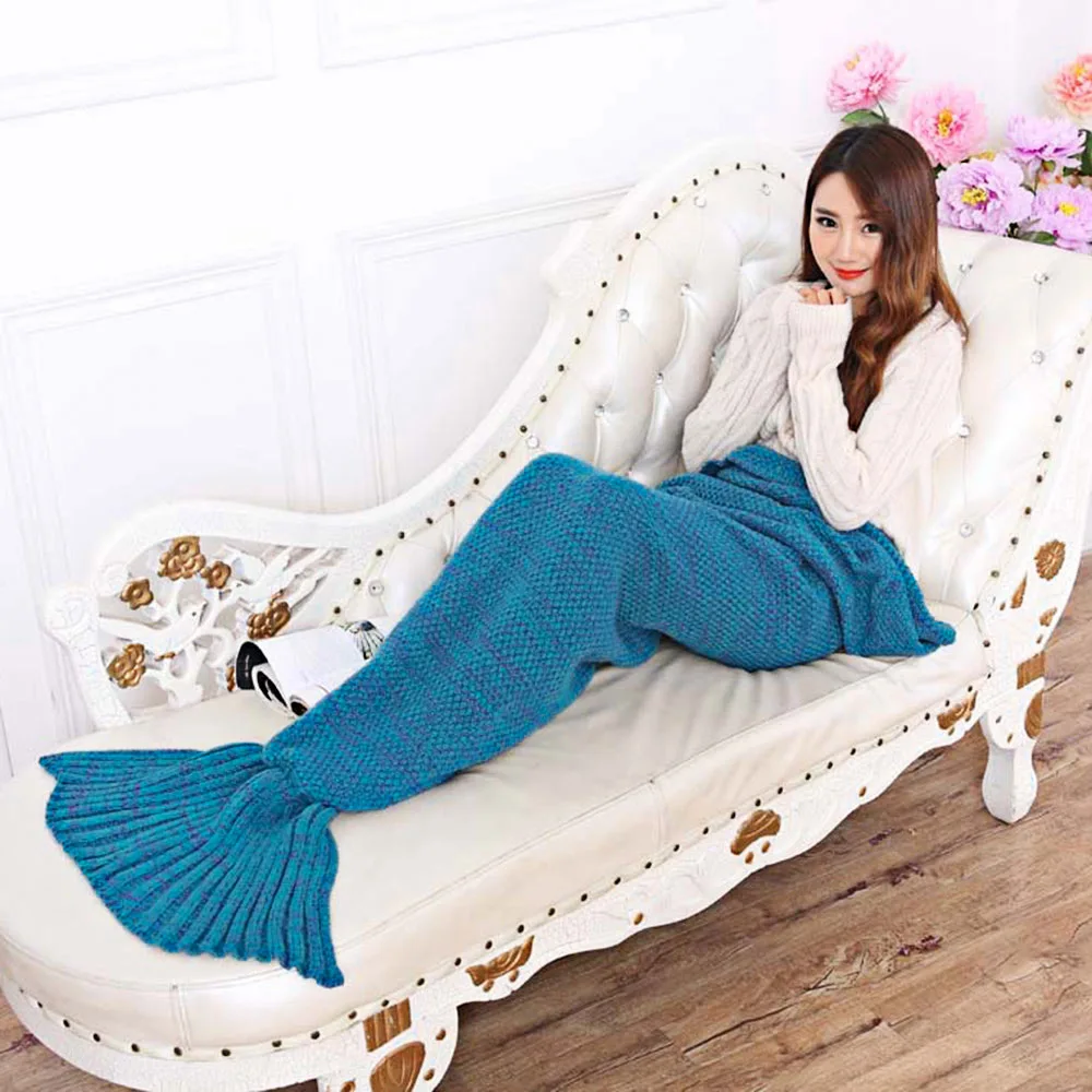

New Fashion Knitted Mermaid Tail Blanket Handmade Crochet Adult Bed Wrap Soft Sleeping Bag Blankets One sale