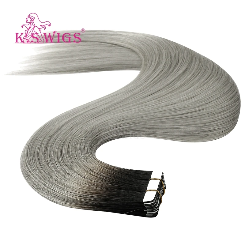 K.S WIGS 80pcs Straight Tape In Human Hair Double Drawn Remy Seamless Human Hair Extensions16'' 20'' 24''