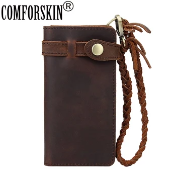

COMFORSKIN Premium Crazy Horse 100% Genuine Leather Brand Designer Long Men Organizer Wallets Vintage Male Clutch Purses 2019