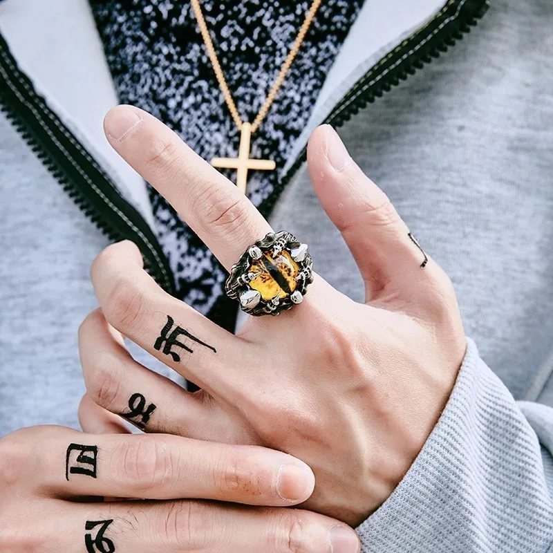 Punk Rock Claw with three Zircon stone evil eyeball CZ ring men anniversary Biker Skull jewelry finger ring jewelry accessories animal ring