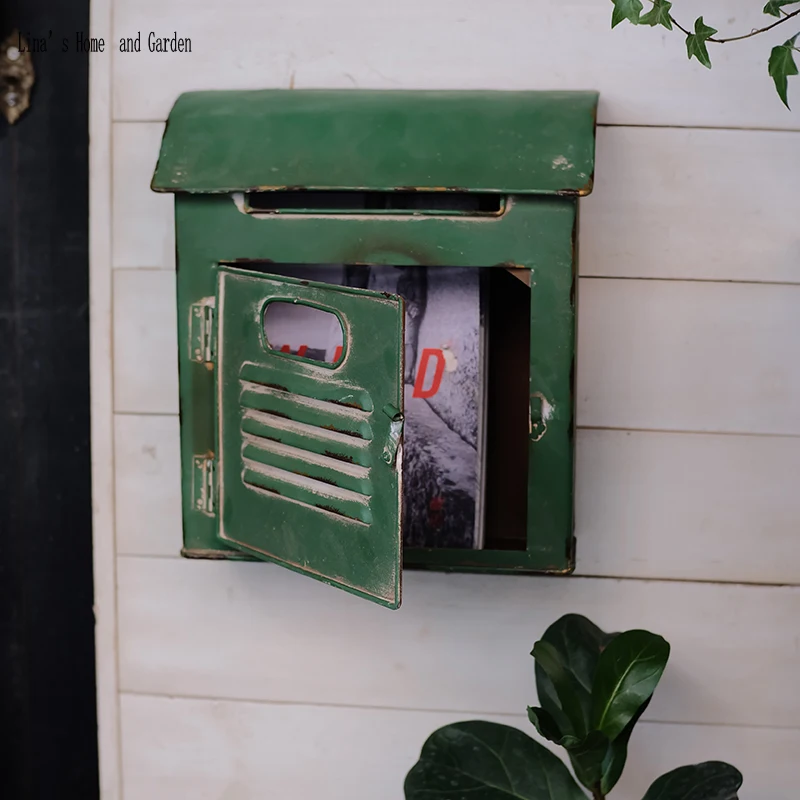 wall mounted hand made shabby chic letter box,rustic green metal mailbox (2)