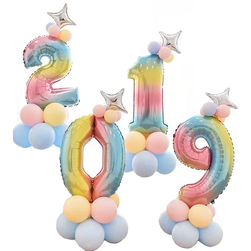 

Rainbow Foil Number Balloon 1 2 3 4 5 6 7 8 9 Years Kids Boy Girl Crown Festival Party Happy Birthday Party Decor Balloons