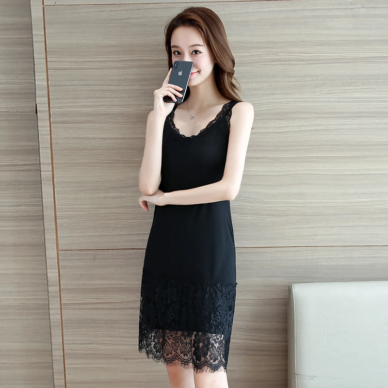 2019 new elegant nightgowns women sexy silk full slips dress long underdress solid underdress for girl