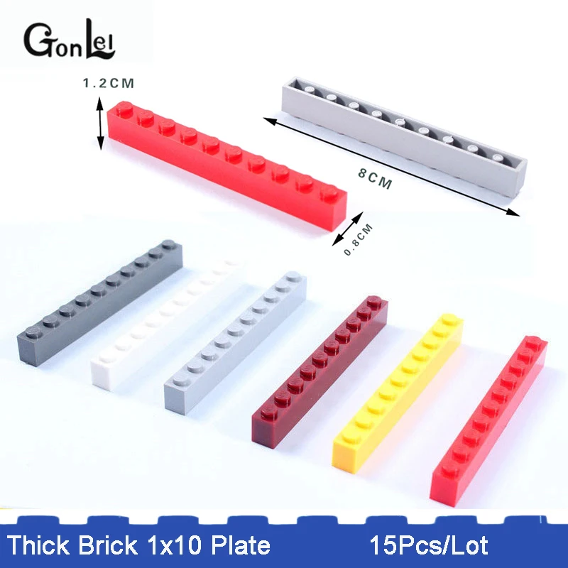 

15Pcs/Lot Thick Brick 1 x 10 Small Particles Classic Building Blocks Parts Accessories DIY Toys Compatible with 6111 Toys