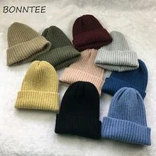 Женская теплая вязаная шапочка, милая, повседневная, шикарная, корейский стиль, элегантная, женская, s Skullies, зимняя, Студенческая, универсальная, модная, мягкая