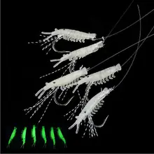 5 Pcs Pack Artificial Shrimp Fishing Rigs Night Luminous Shrimp Lure Hook Soft Rubber Lures Bait