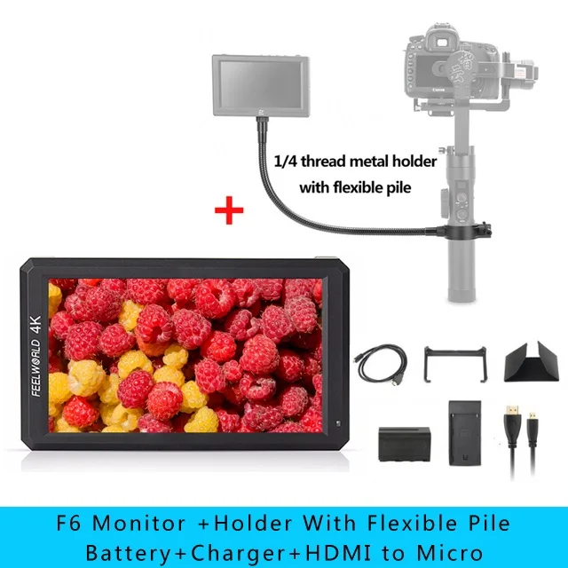 Feelworld F6 5," 4 K HDMI 1080P видео монитор для Zhiyun Crane 3 Weebill LAB Ronin S Gimbal DSLR MOZA AIR 2 PK Master MA5 - Цвет: F6 Holder battery ch