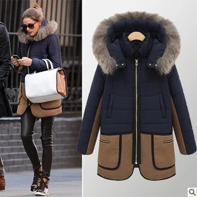 

Winter Jacket Women The New Winter 2018 Women 'S Fur Collar Pocket Long Section Down Jacket Coat Patchwork Color Coat