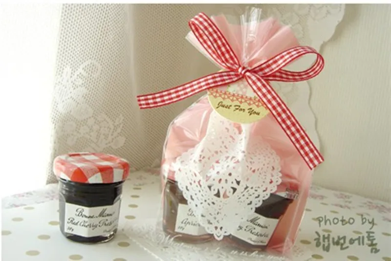 200 Pink Lace Heart Printing Cello Polypropylene Cookie Gift Packing Bags,13*19CM