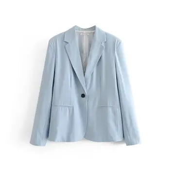 

Klacwaya Spring Autumn Women Blazer Brand Jacket Made Of Cotton Basic Jackets Blue Long Sleeve Slim Suit Blazer Female Small Sui