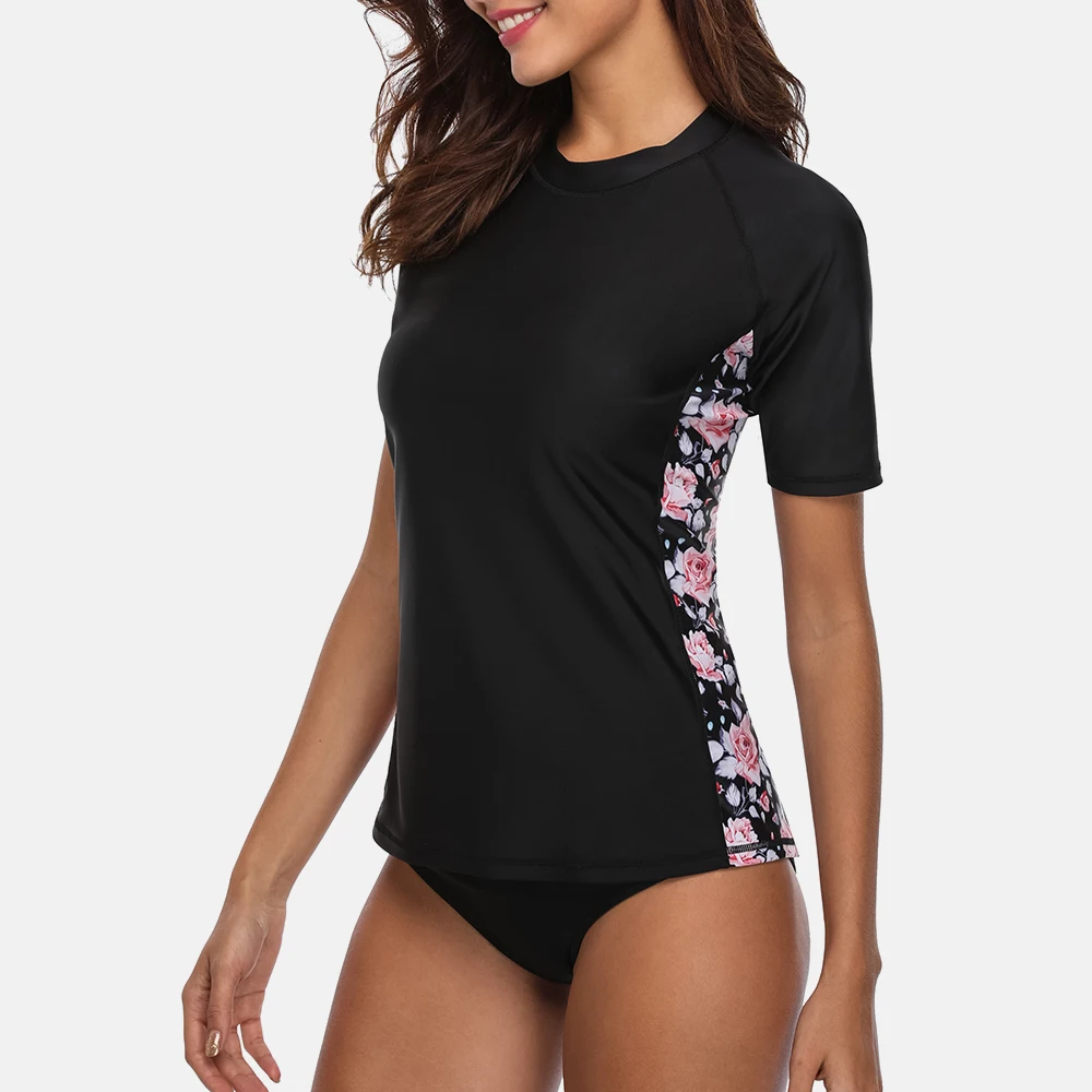 Charmo النساء قصيرة الأكمام Rashguard الأزهار طباعة تشغيل قميص ركوب الدراجات قميص تصفح أعلى ملابس السباحة طفح الحرس UPF 50 + Charmo النساء قصيرة الأكمام Rashguard الأزهار طباعة تشغيل قميص ركوب الدراجات قميص تصفح أعلى ملابس السباحة طفح الحرس UPF 50 +