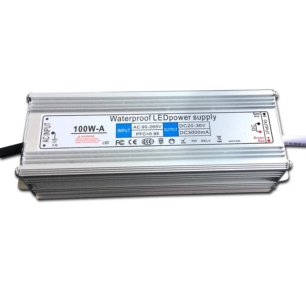 30W 50W 100W IP67 Waterproof Led Pwer Supply High Power Factor for Led