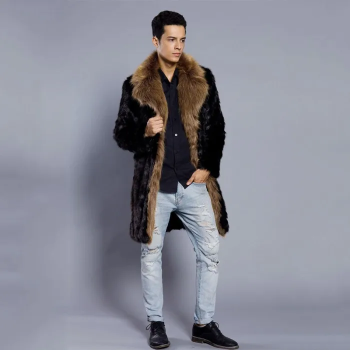 Новое поступление, роскошные шубы из меха, мужское длинное пальто из искусственного меха, английский стиль, утепленный зимний пальто, шикарная Красивая верхняя одежда для мальчиков - Цвет: Коричневый