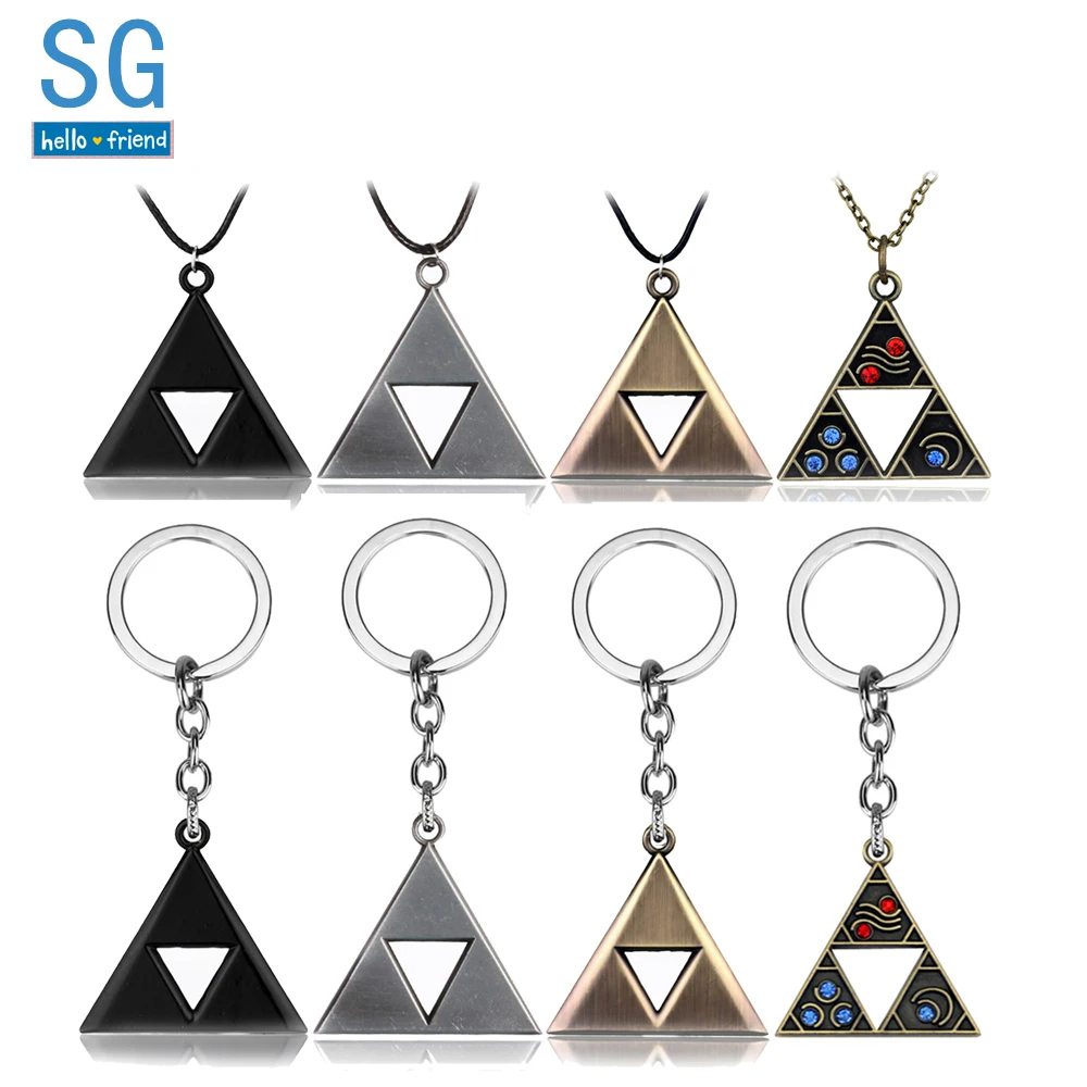 

SG Hot Game Legend of Zelda Triangle Necklaces Master Sword Triforce Hylian Shield Majora Breath Wild Eye Pendants Men Keyring