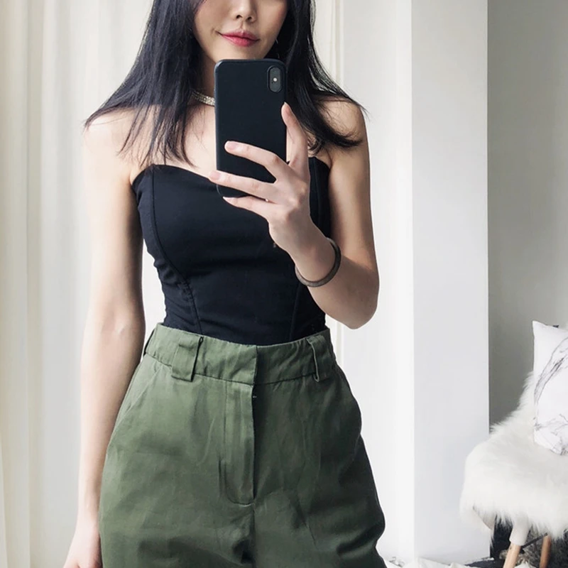 Black White Tube Tops Strapless Top Strapless Shirt Vintage Sleeveless Off The Shoulder Crop Top Women Tube Tops