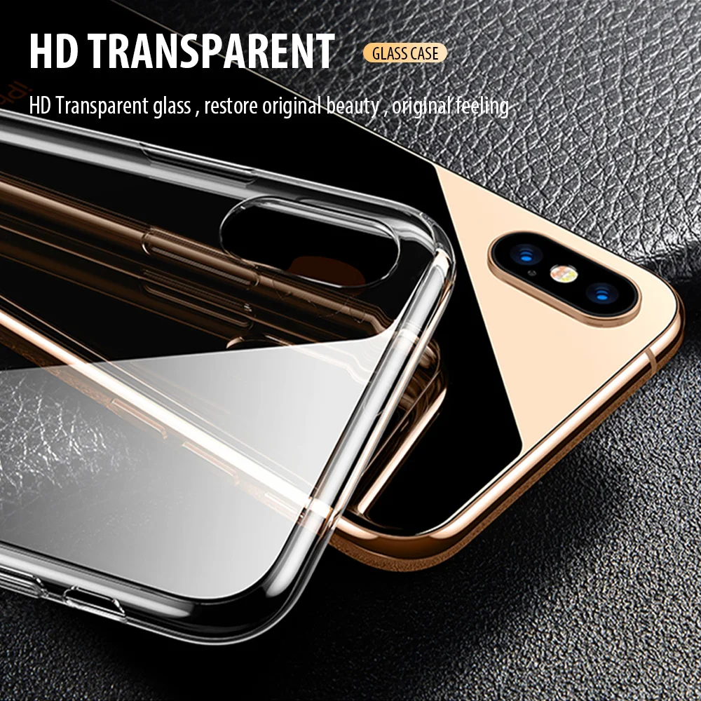 Прозрачный стеклянный чехол HD для телефона iPhone X XS 11 Pro Max полностью прозрачные