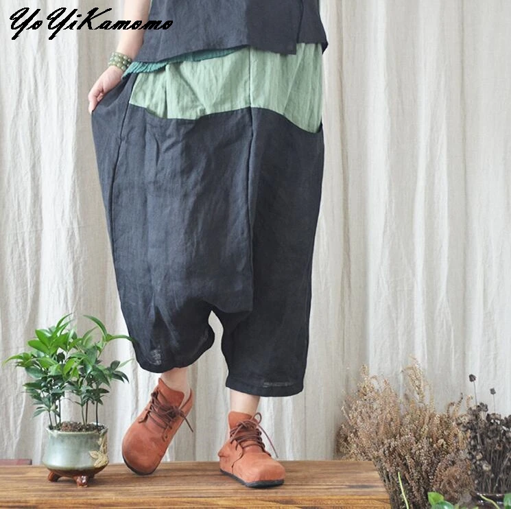 

YoYiKamomo 2018 Women Cotton Linen Pants Big Size Baggy Spring Autumn Elastic Waist Vintage Casual Women Trousers