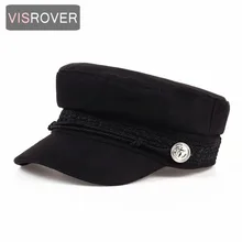 VISROVER, Модный черный с козырьком, шапка в стиле милитари, осенняя и зимняя, винтажная, шерстяная, из кусков, берет, шапка для женщин, английский стиль