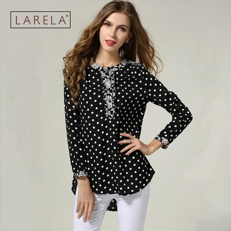 5XL Women Black White Chiffon Blouses Ladies Shirts Polka