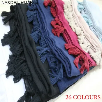 

Fringes Plain Hijabs Viscose Women Solid Shawl Wrap Large Head Scarf Islamic Ladie Tassels Design soft scarves hot sale 10pcs