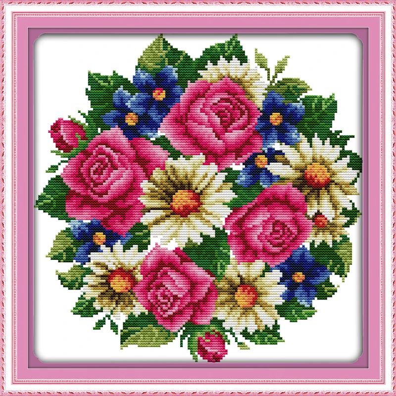 All flowers bloom together rose flowers cross stitch kits 11ct print on