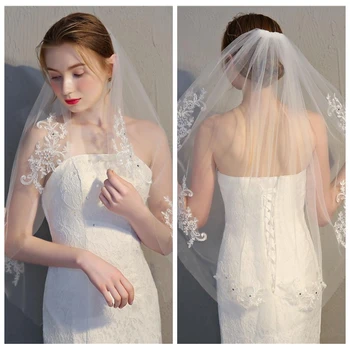 

2019 One Layer Lace Appliques Bridal Veil Top Sale Short Bridal Veil Formal Wedding Head Accessories With Comb Short