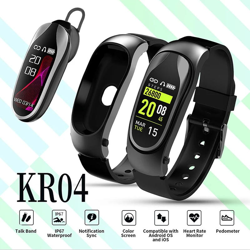 

KR04 Smart Wristband Fitness tracker Bracelet IP67 Waterproof bluetooth smartwatch LED Message Heart Rate monitor smart bracelet