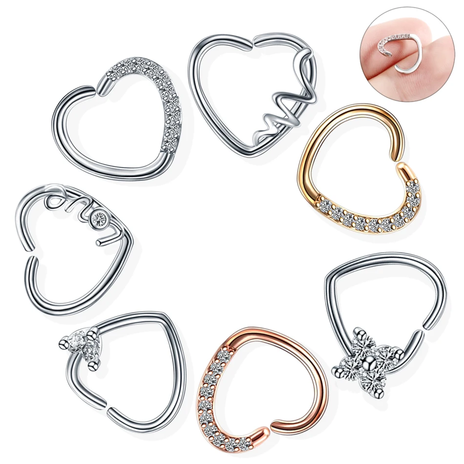 

1PC Copper Heart Shape Nose Piercings Daith Piercings Septum Ear Cartilage Piercings Conch Piercings Labret Rings Body Jewelry