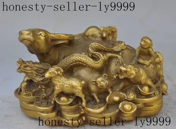 

chinese fengshui brass 12 zodiac animal beast wealth yuanbao money coin statue Garden Decoration Brass Bronze 25% off