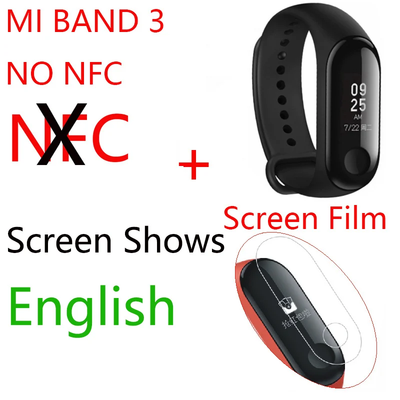 Руссина английское меню Xiaomi mi Band 3 mi Fit 3 фитнес-браслет трекер NFC 5ATM сенсорный экран для сердечного ритма монитор смарт-браслет - Цвет: band 3 NO NFC EN