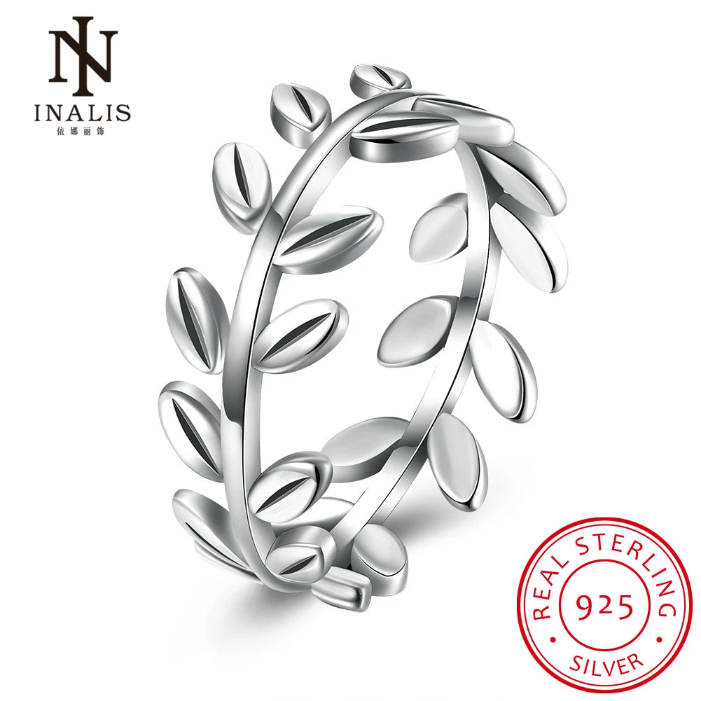 

INALIS Real 100% 925 Sterling Silver Leaf Ring Branches Rings Jewelry Gift