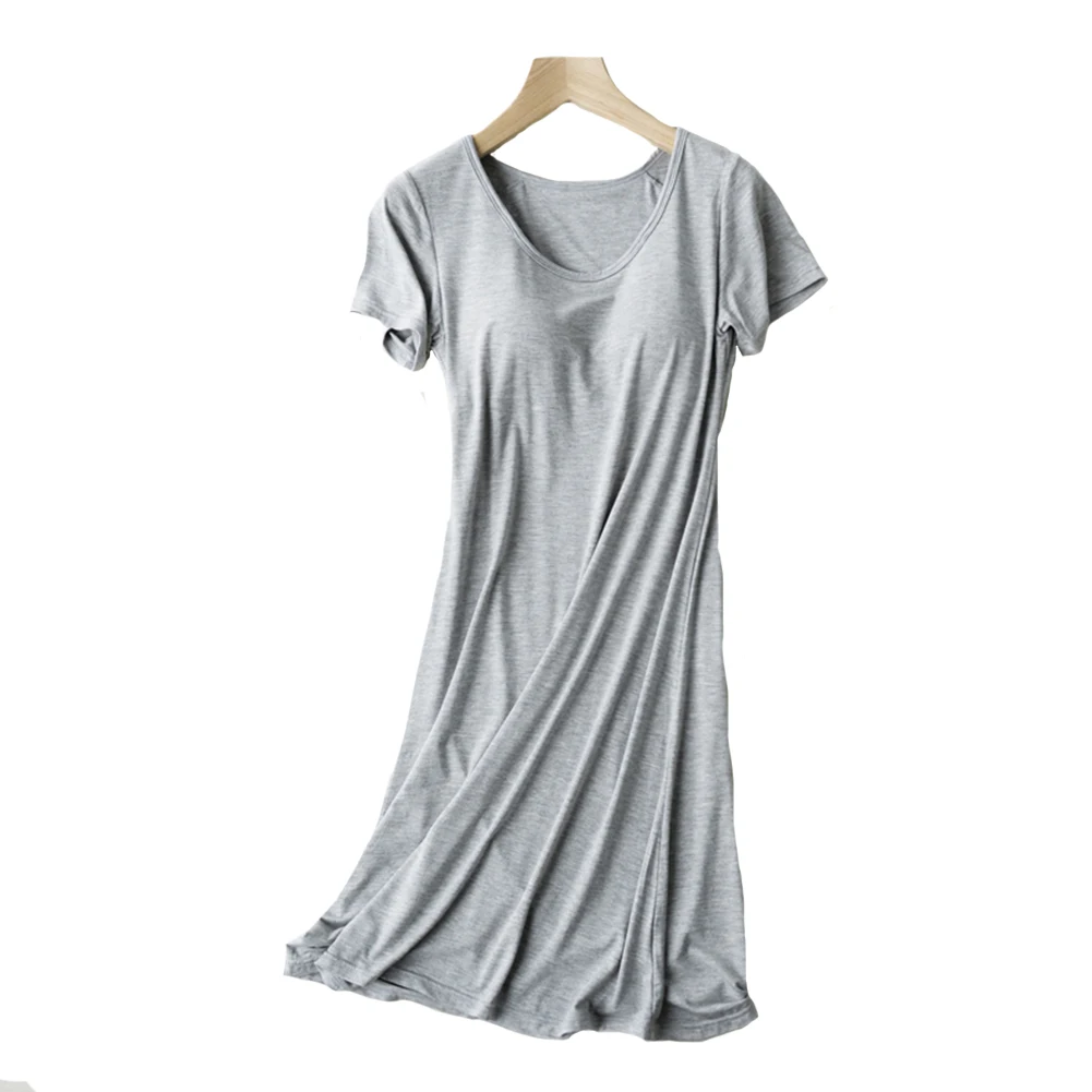 Women's Dresses Chest Pad Bra Cup with Bra Slim Casual Nightdress Female  Summer,Grey-Large