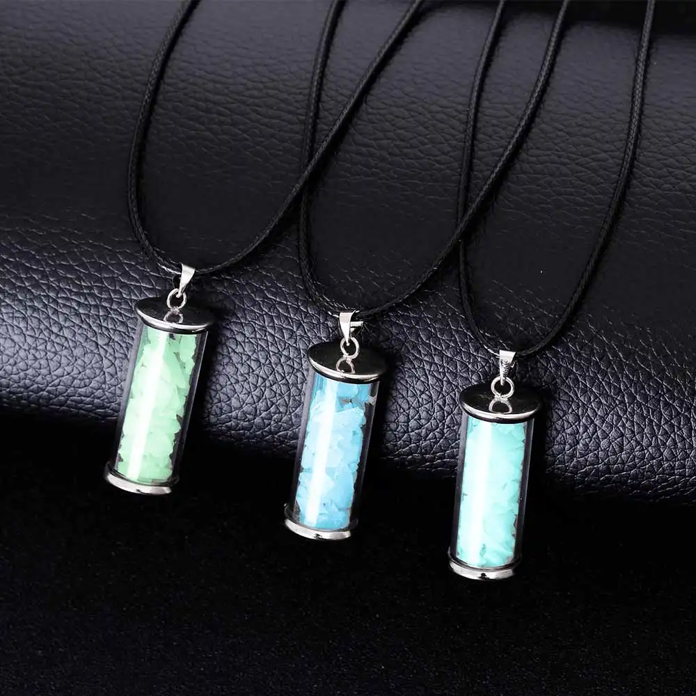 2017 Hot sale Fluorescent Glass bottle necklace Luminous stone Pendant