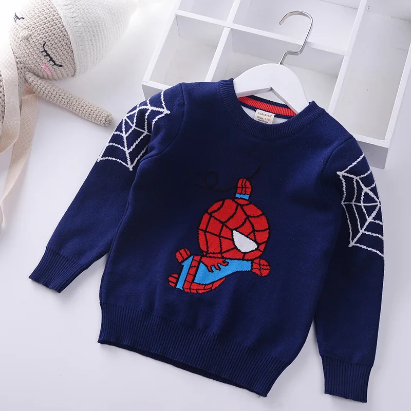 

Spiderman Autumn Winter Cotton Sweater Children Clothing Big Boys Knitted Sweater Kids Spring Wear New Navy