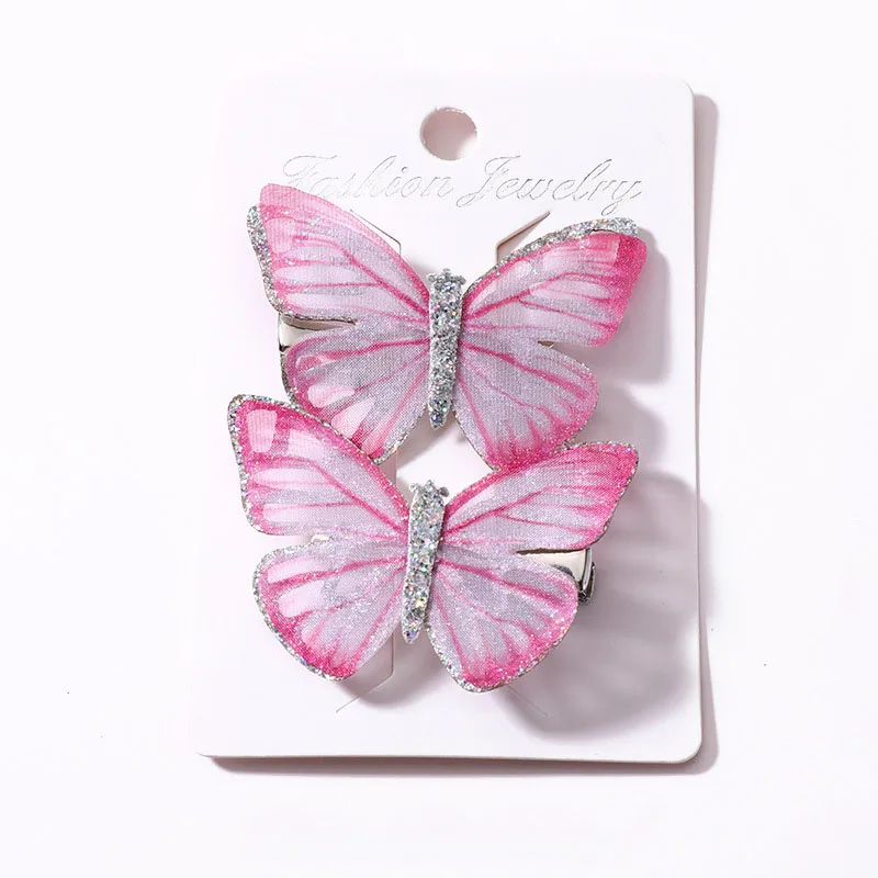 Seaside Colorful Graceful Crystal Dream Butterfly Girls Wedding Girls Candy Color Cartoon Hairpin Hair Clips 2PCS 9 Colors