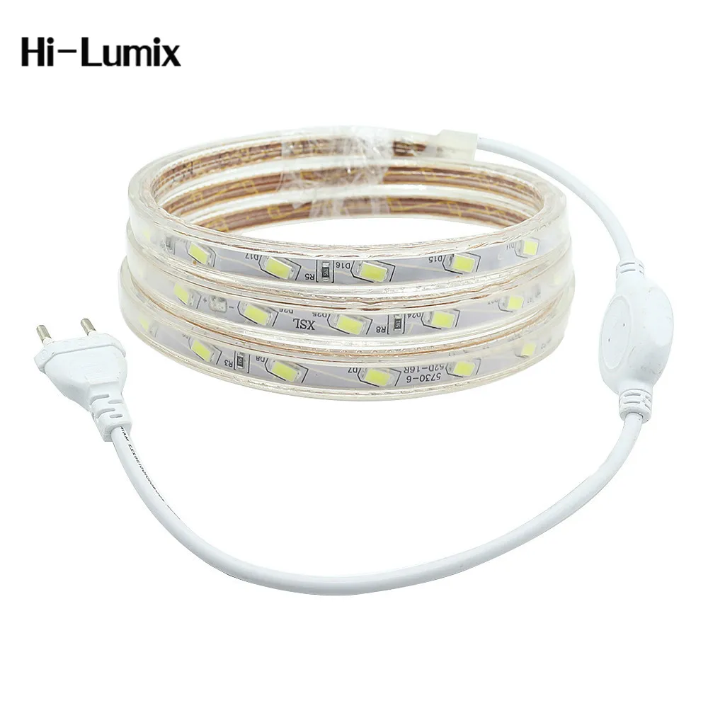 cheap Hi Lumix LED Strip AC220V Waterproof 5730 Flexible LED Tape Ribbon+EU Power Plug White Blue Outdoor indoor Home decoration Light