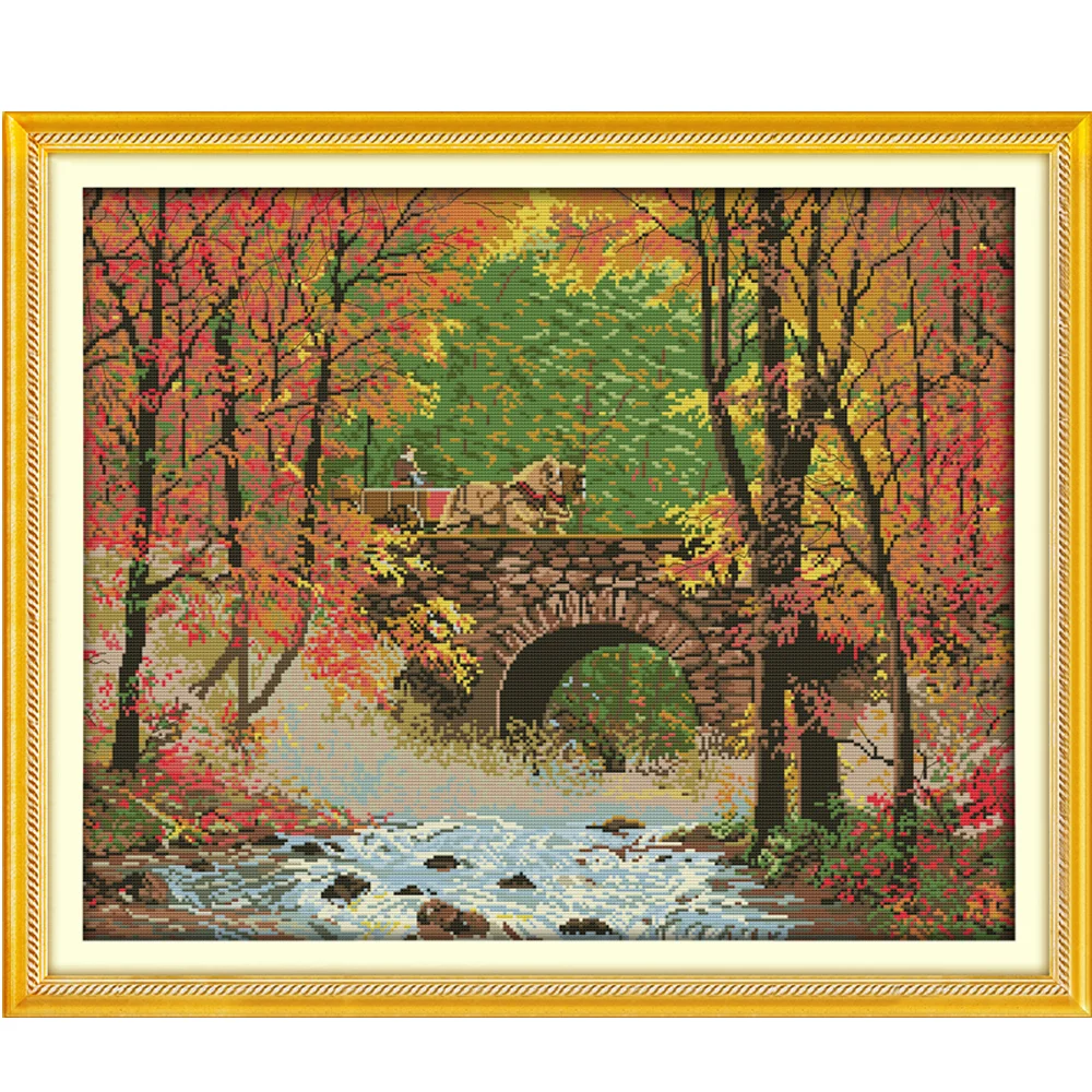 Joy Sunday Stitch Kits Embroidery Needlework Sets The Bridge Of Autumn Painting Printed Cross Kit | Дом и сад