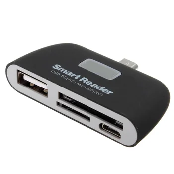 

4 in 1 OTG/TF/SD Smart Card Reader Adapter with Micro-USB Charge Port For Phone, Black