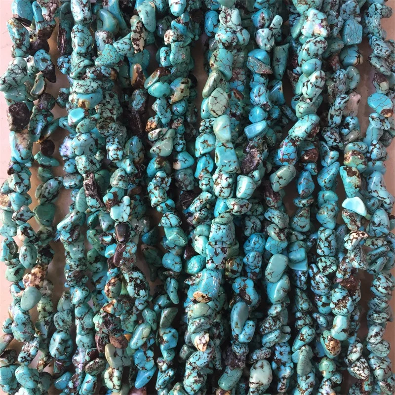 

High Quality Natural Genuine Black Vein Line Green Turquoise Nugget Chip Loose Beads Irregular Fit Gemstone Jewelry 6*8-7*12mm