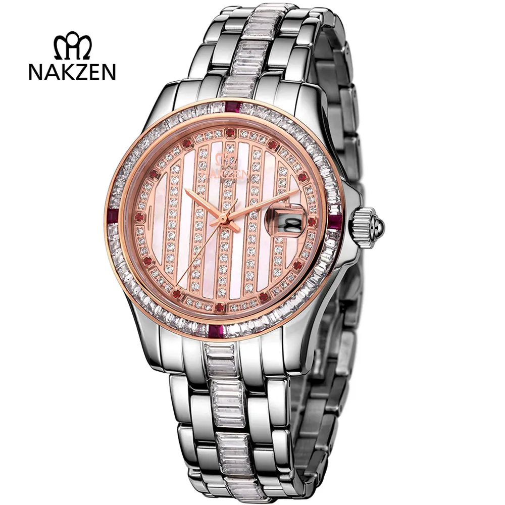 

NAKZEN Mens Diamond Automatic Mechanical Watch Luxury Sapphire Steel Man Clock Fashion High End Gents Unique Noble Watches