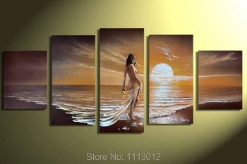 

High Quality Sandy Beach Sexy Nude Women Oil Painting On Canvas 5 Pcs Wall Art Picture For Living Room Home Decoration Modern