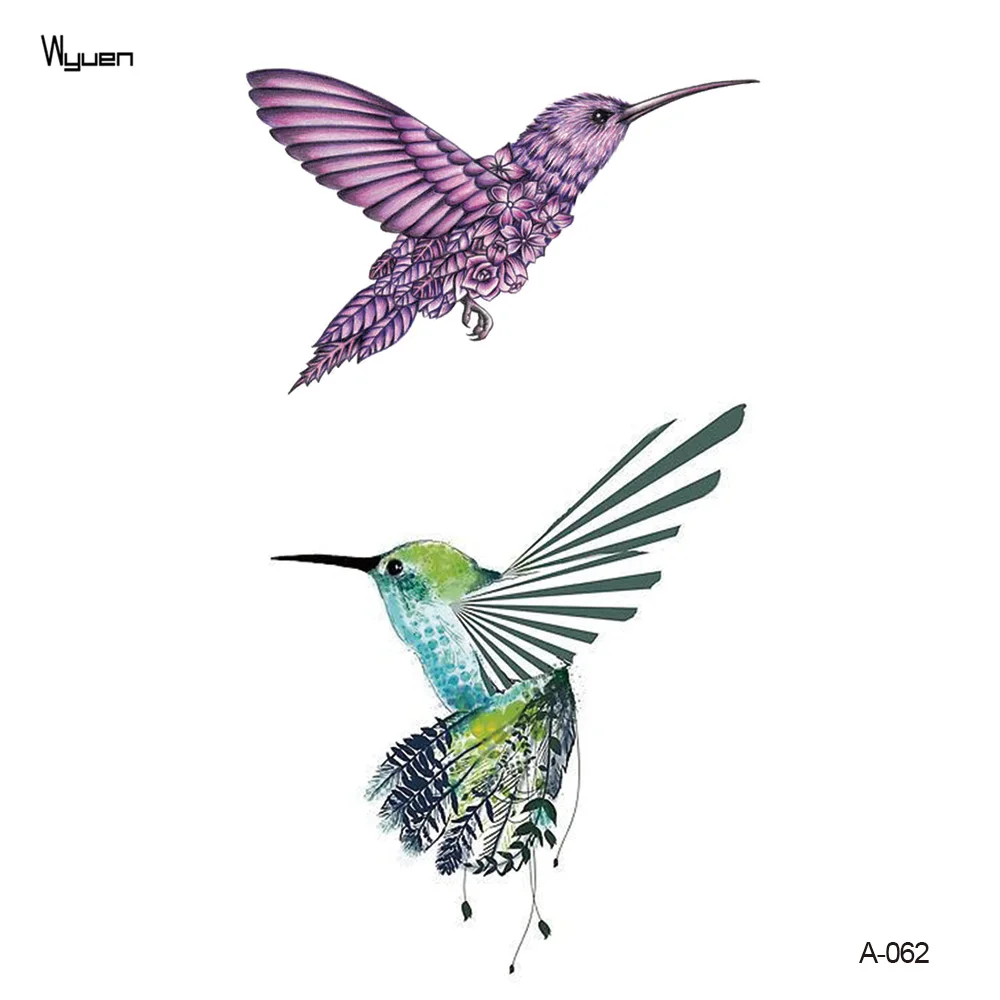 

Wyuen New Design Hummingbird Fake Tattoo Original Flower Waterproof Temporary Arm Tatoo Stickers Body Art Bird Tattoos A-062